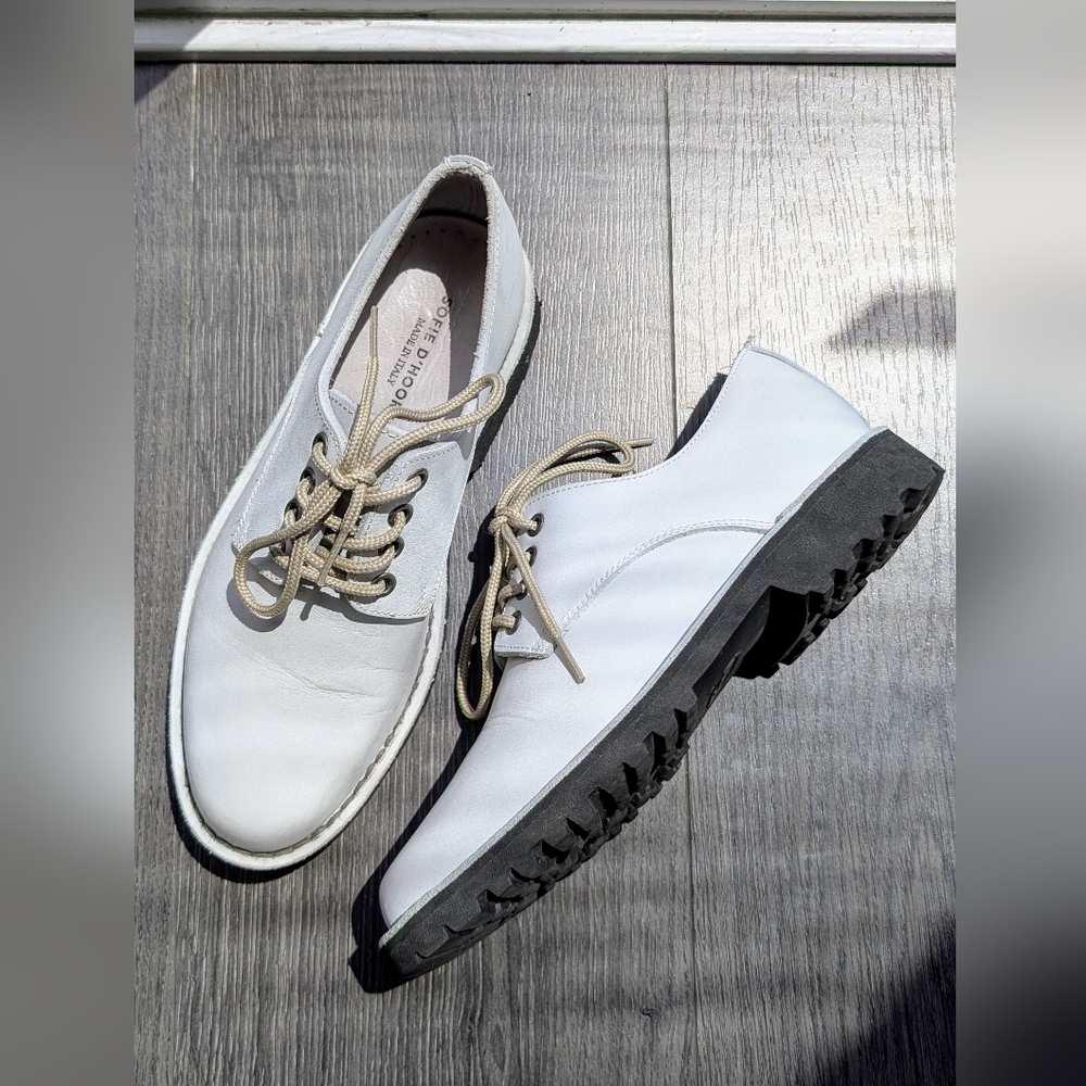 SOFIE D'HOORE Light Grey Leather Lug Sole Derbies Oxfords, Sz 36.5